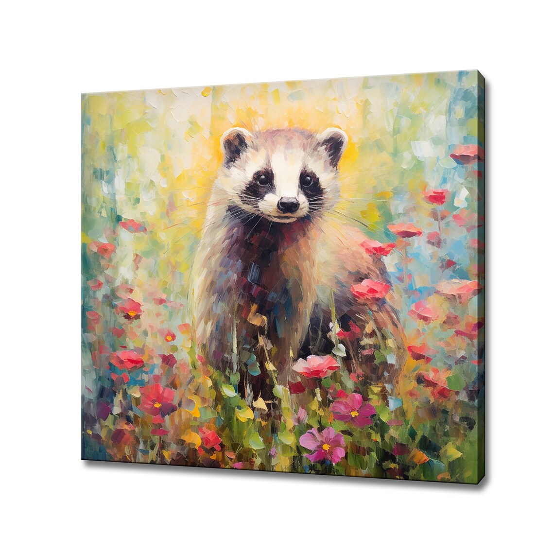 Ferret In Flowers Field Animal Print Gift For Ferret Lover Colourful Ferret Portrait Painting Print Ferret Pet Wall Art