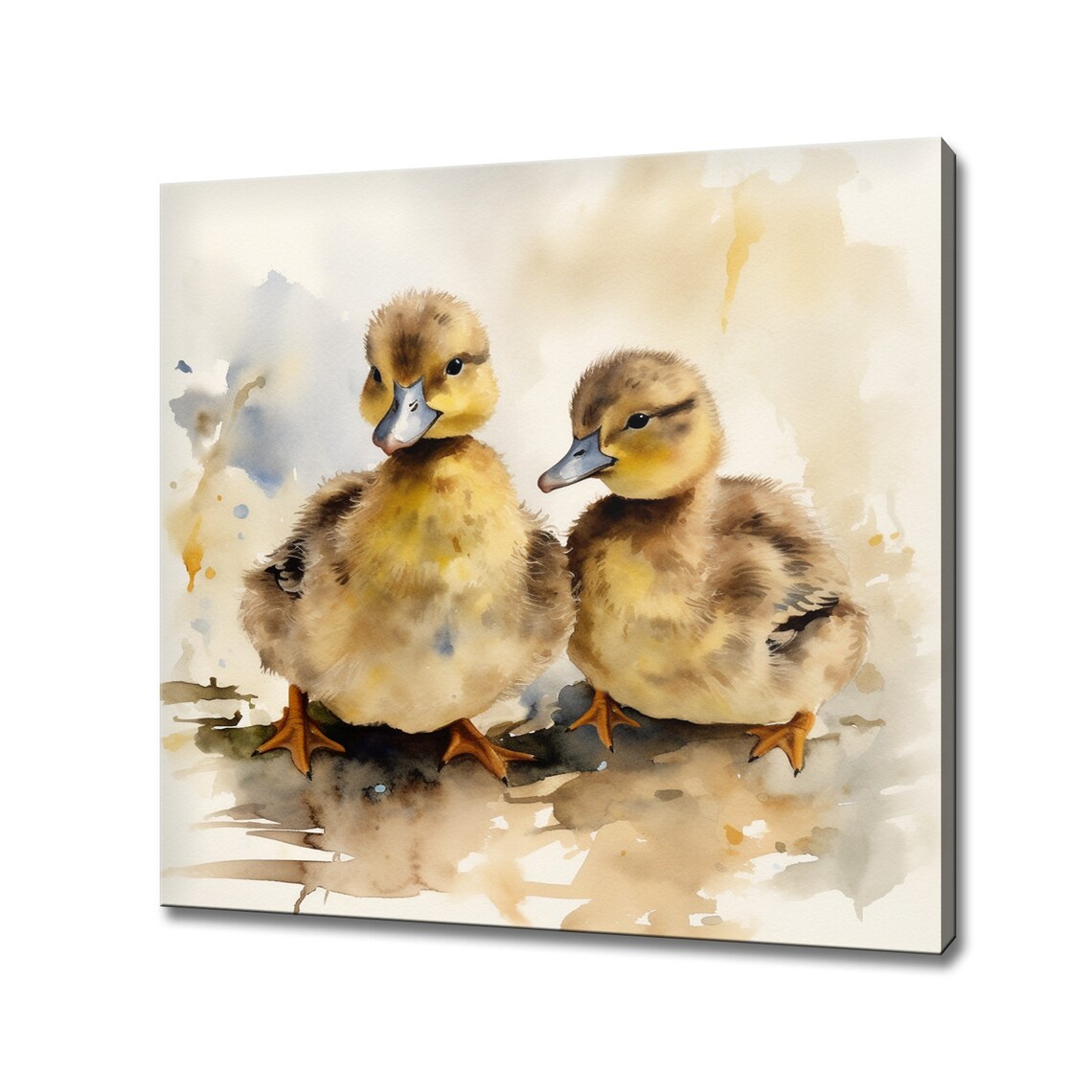 Two Cute Baby Ducklings Watercolor Painting Nursery Animal Art Poster