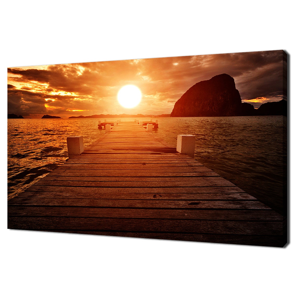 Orange Sunset Over The Dock Jetty Into The Sunset Modern Design Home Decor Print Wall Art Picture Wall Hanging