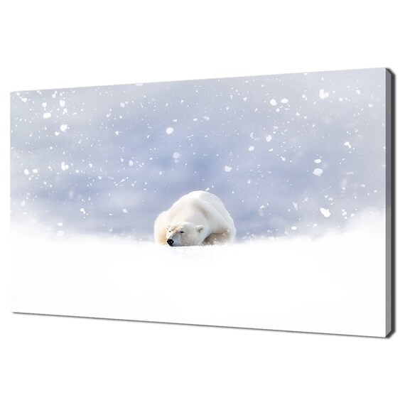 Sleeping Polar Bear in Falling Snow Dreamy Arctic Wildlife Print