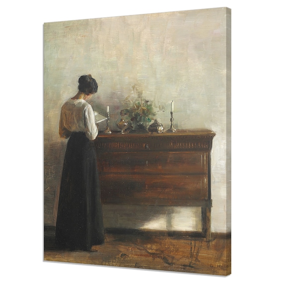 Woman Reading By The Chest Of Drawers Vintage Interior Poster