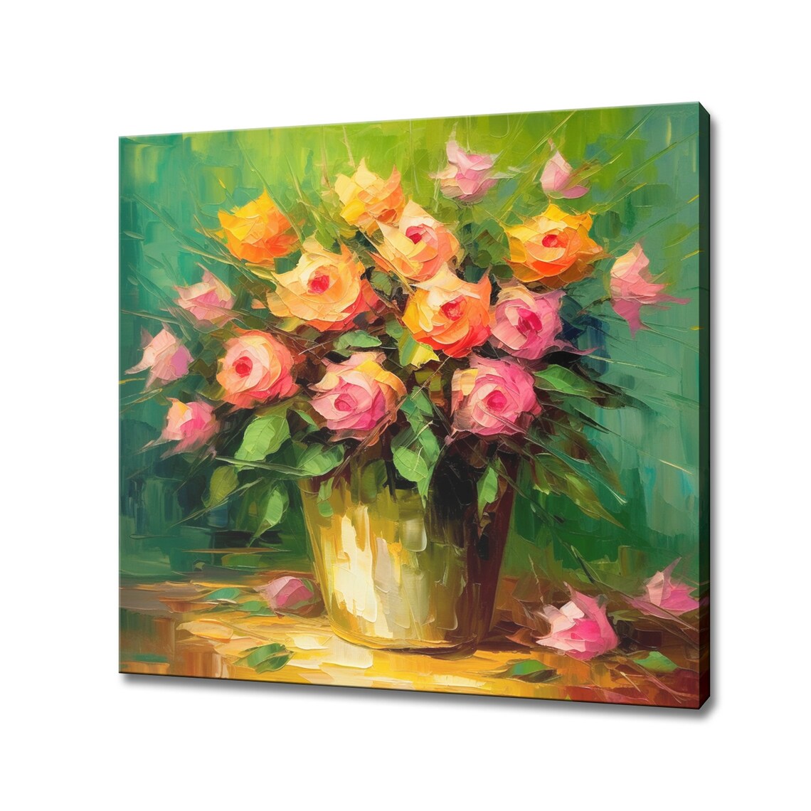 Bouquet Of Pink Orange Roses Flowers Oil Painting Style Print Wall Art Modern Floral Design Home Decor Botanical Flowers Wall Art