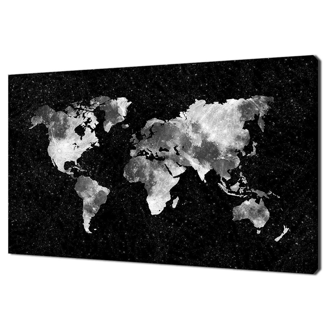 Black And White World Map With Moon Texture On Starry Night Wall Art