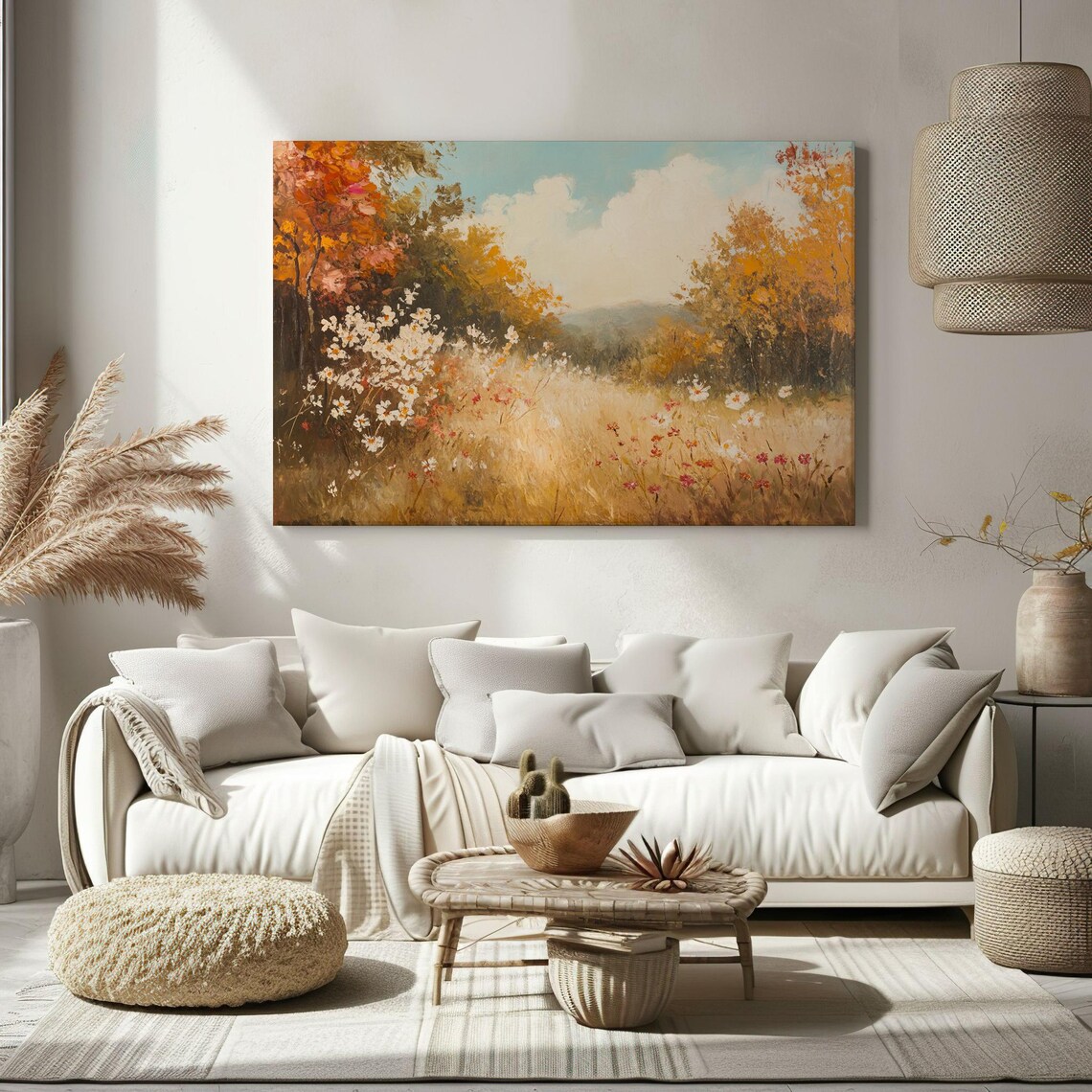 Autumn Landscape Wildflowers Vintage Painting Style Print Farmhouse Decor Art Nature Picture Wall Hanging Fine Art Print - Image 2
