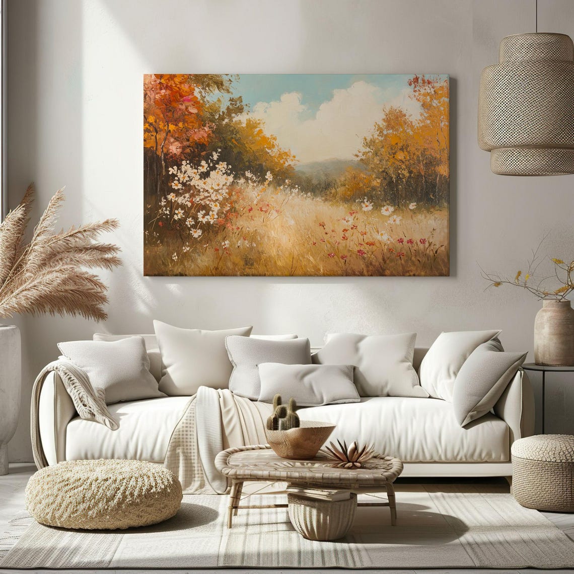 Autumn Meadow Wildflowers Vintage Painting Golden Hillside Poster - Image 2