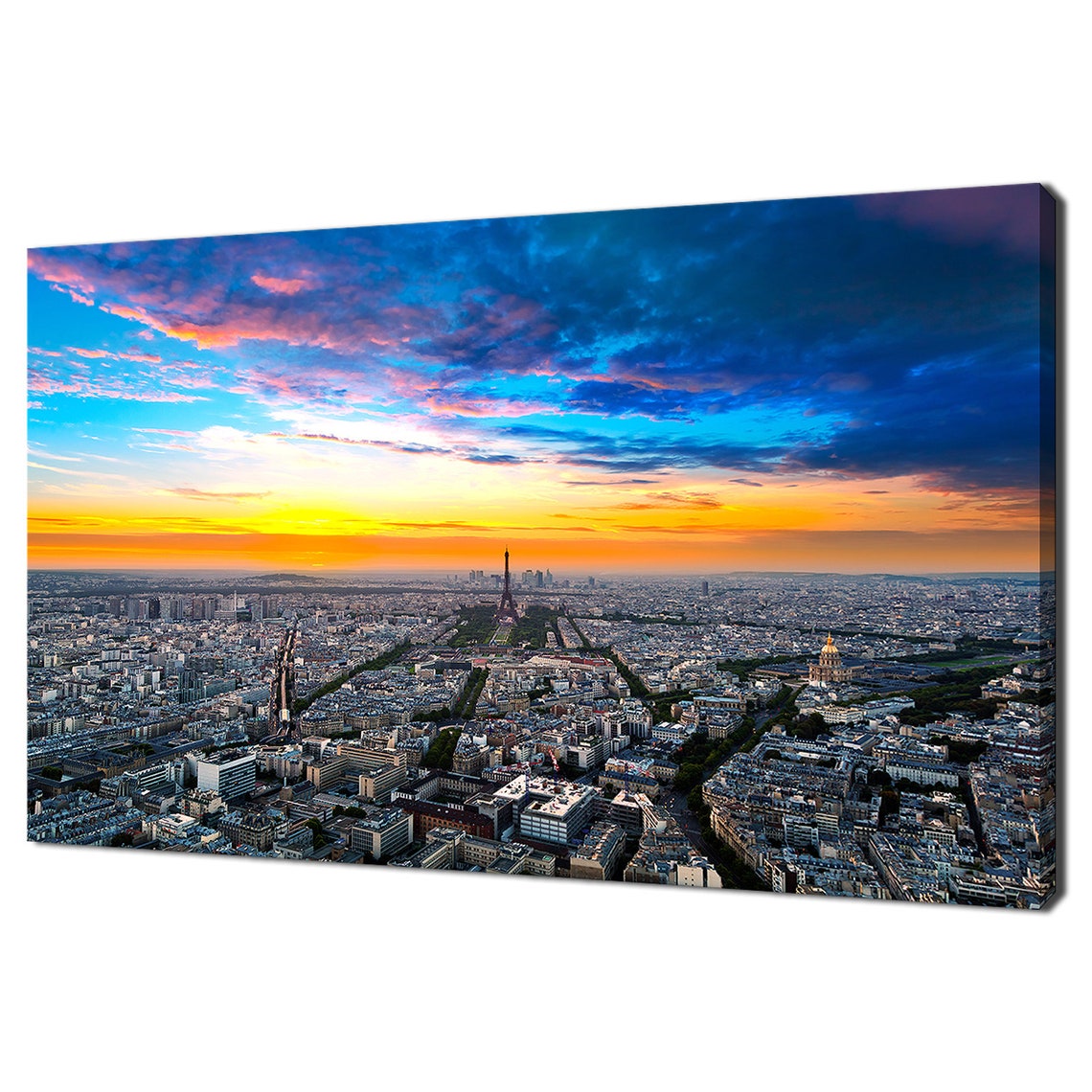 Paris France Eiffel Tower Golden Sunset Aerial Cityscape Travel Poster
