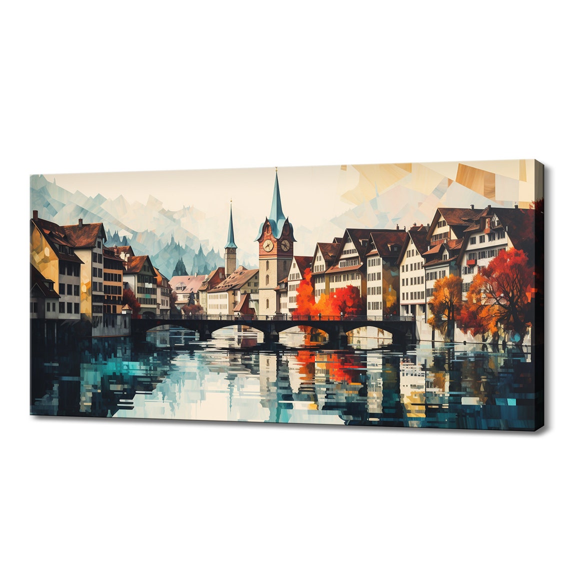 Bern Switzerland Riverside Clock Tower Bridge Autumn Reflection Poster