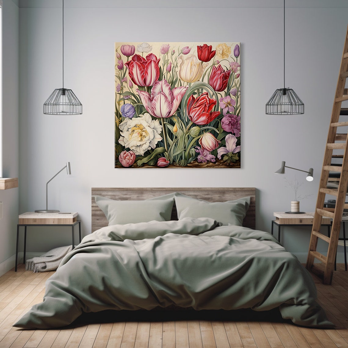 Vintage Botanical Tulips Illustration Red Pink Floral Art Print - Image 3