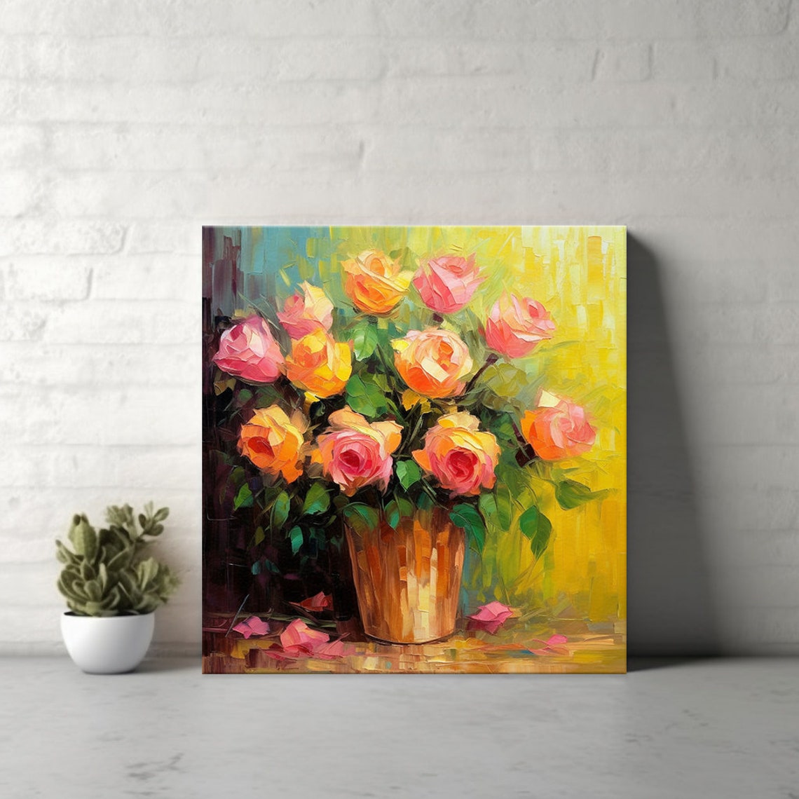 Bouquet Of Yellow Pink Roses Flowers Oil Painting Style Print Wall Art Modern Floral Design Home Decor Botanical Flowers Wall Art - Image 4