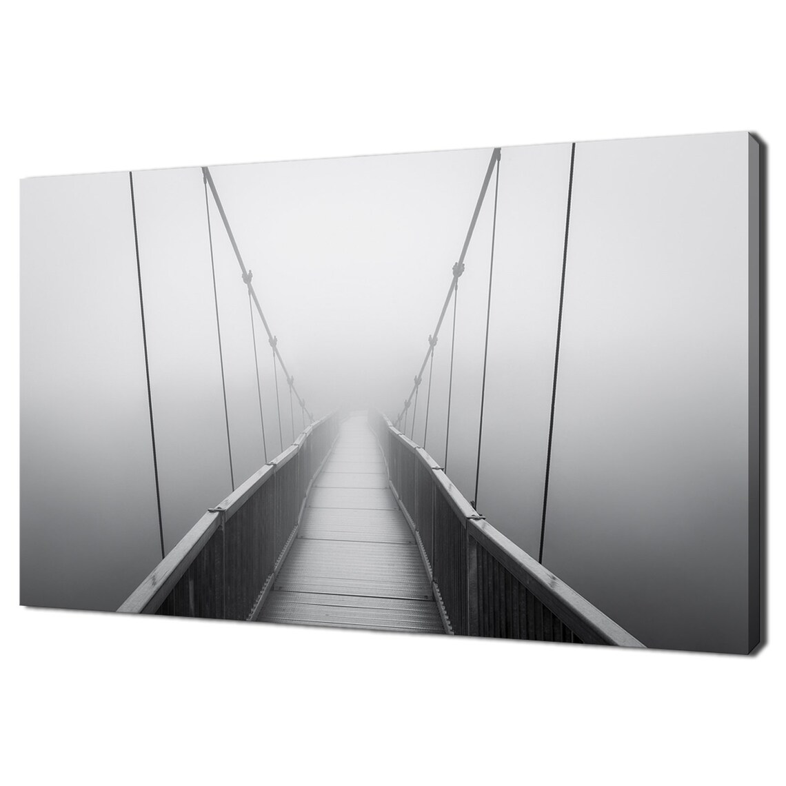 Black White Suspension Bridge Heavy Fog Vanishing Moody Landscape Print