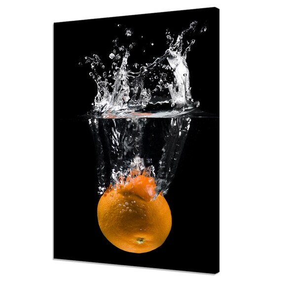 Orange Fruit Water Splash Black Kitchen Modern Design Home Decor Print Wall Art Picture Wall Hanging