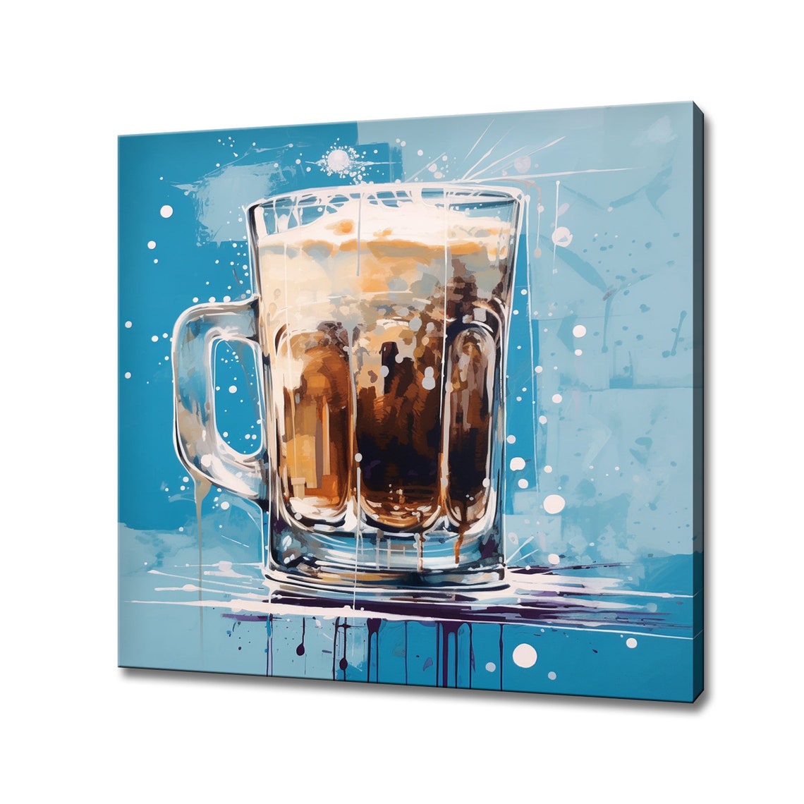 Frothy Iced Coffee Glass Mug Watercolor Kitchen Decor Wall Print