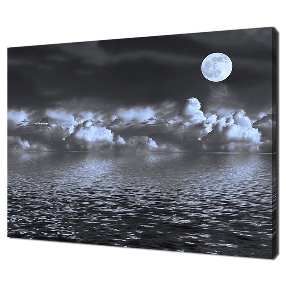 Stormy Night Sky Seascape At Moonlight Modern Design Home Decor Print Wall Art Picture Wall Hanging
