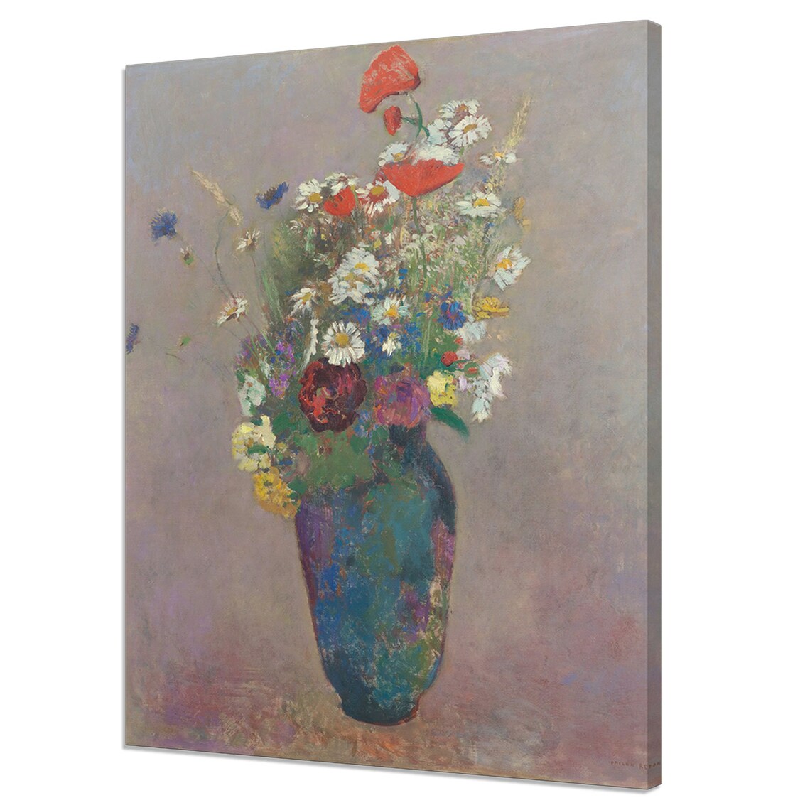 Wildflowers Blue Vase Vintage Pastel Floral Still Life Painting Print