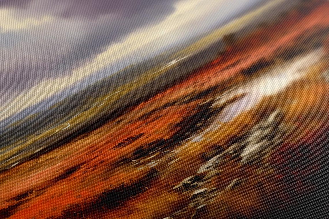Dark Moody Red Moorland Stormy Clouds Stream Vintage Landscape Poster - Image 3