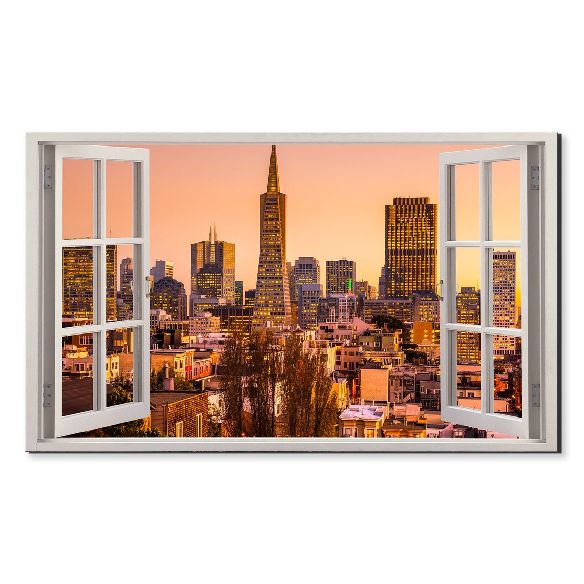 San Francisco Skyline Sunset Downtown Skyscrapers Window View Poster