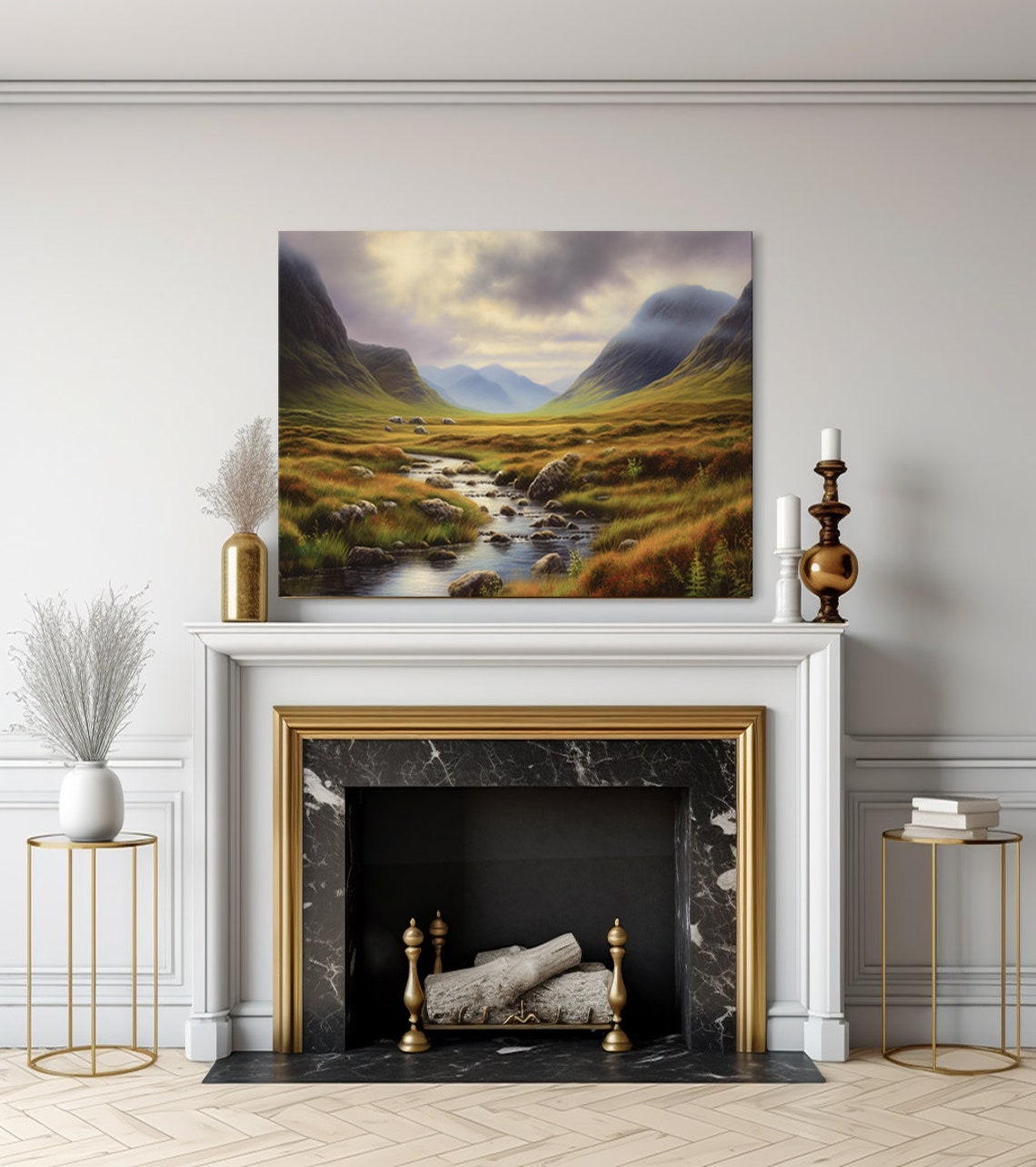 Misty Mountain Valley Rocky Stream Dramatic Sky Nature Poster - Image 3