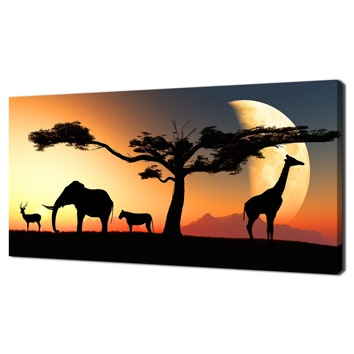 African Animals Under Acacia Tree At Sunset Modern Design Home Decor Print Wall Art Picture