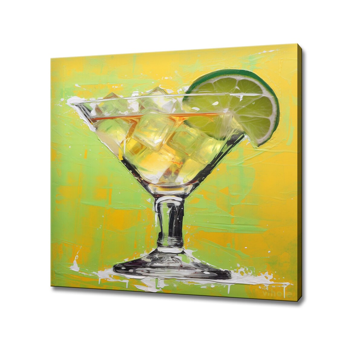 Margarita Glass Lime Wedge Yellow Green Citrus Cocktail Art Poster
