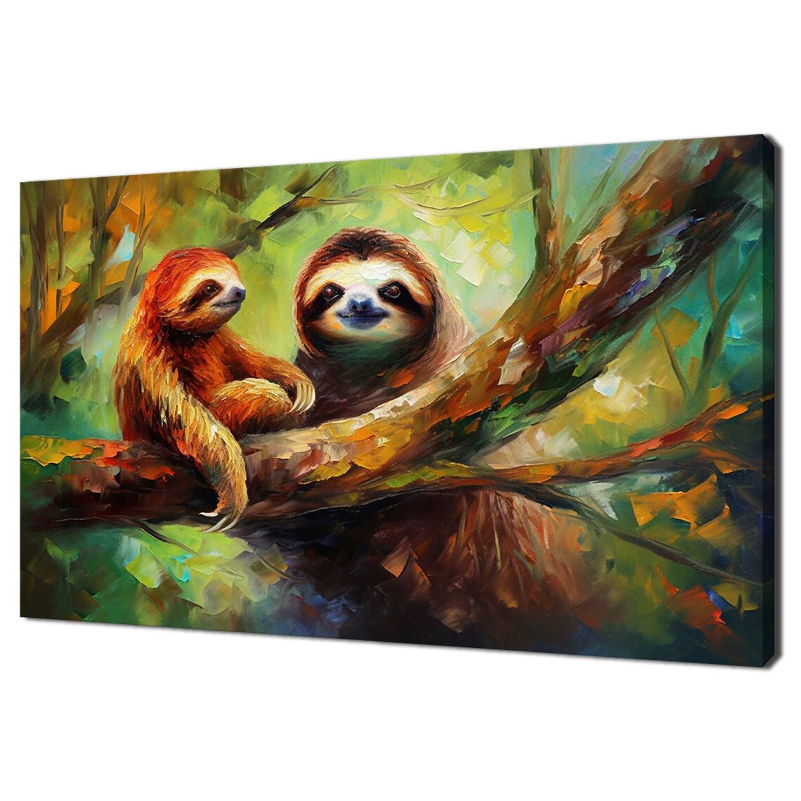 Colorful Sloth and Baby, Modern Design Art Print