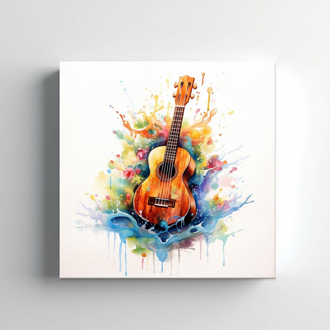 Acoustic Ukulele Watercolor Rainbow Paint Splash Music Instrument Poster - Image 2