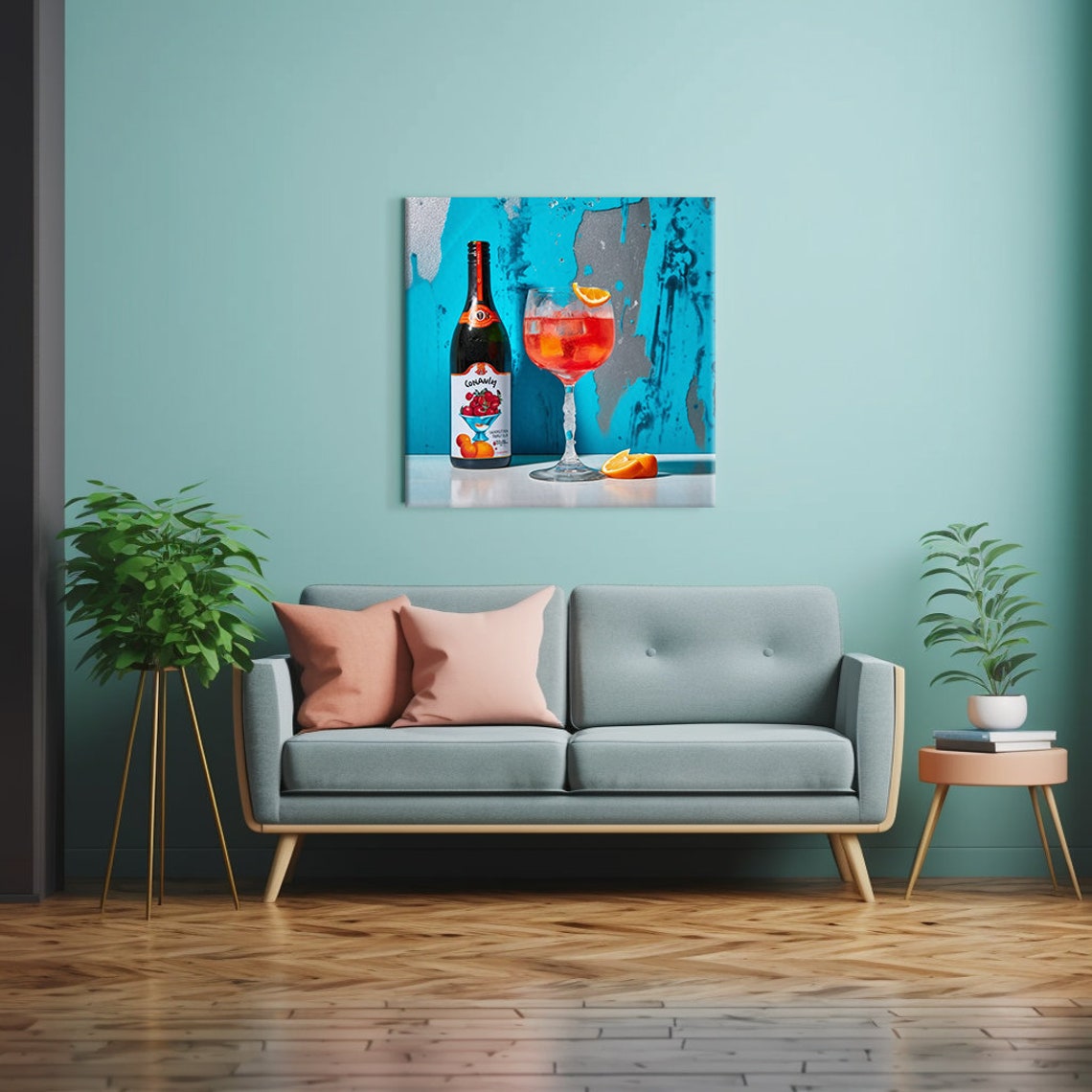 Orange Spritz Bottle Glass Turquoise Wall Kitchen Decor Print - Image 2