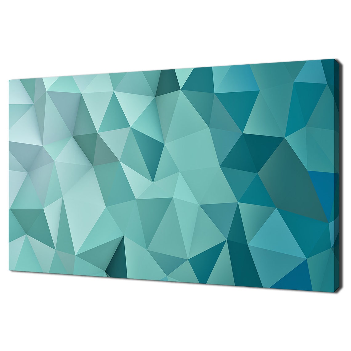 Abstract Low Poly Geometric Triangles Teal Blue Modern Design Home Decor Print Wall Art