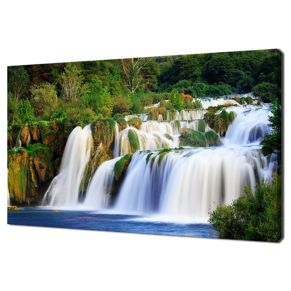 Lush Green Forest Cascade Waterfalls Silky Long Exposure Poster