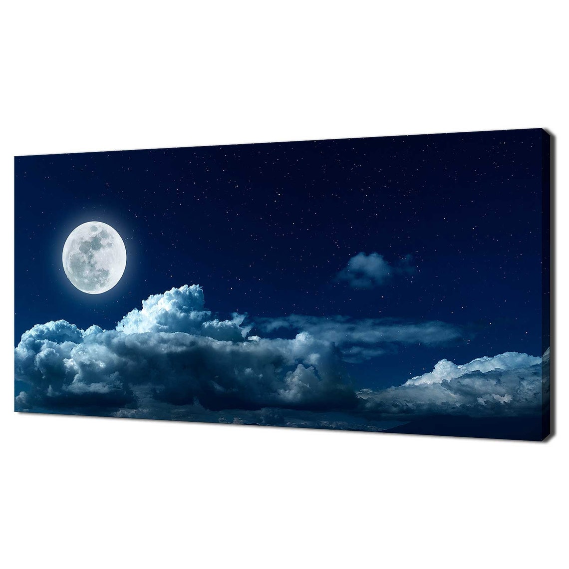 Full Moon Glowing Above Dramatic Clouds In A Starry Night Sky Print
