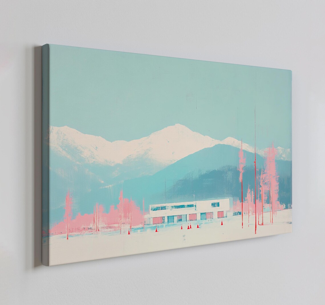 Pastel Snowy Mountains Blue Pink Minimalist Winter Landscape Art Print