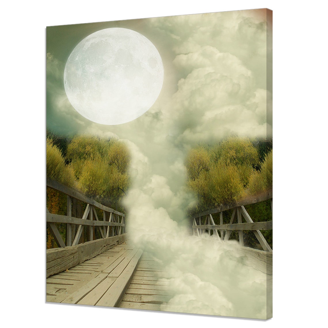 Fantasy Landscape Moon Foggy Bridge Modern Design Print Home Decor Wall Art Wall Hanging Picture