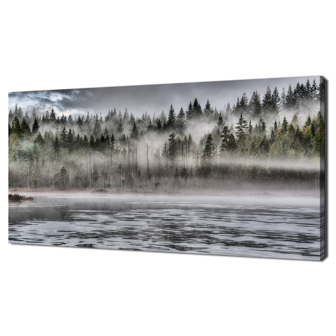 Lakeside Foggy Misty Morning Forest Modern Design Home Decor Print Wall Art Picture