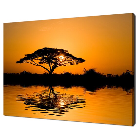 Acacia Tree At Sunrise African Lake Modern Design Home Decor Print Wall Art Picture Wall Hanging