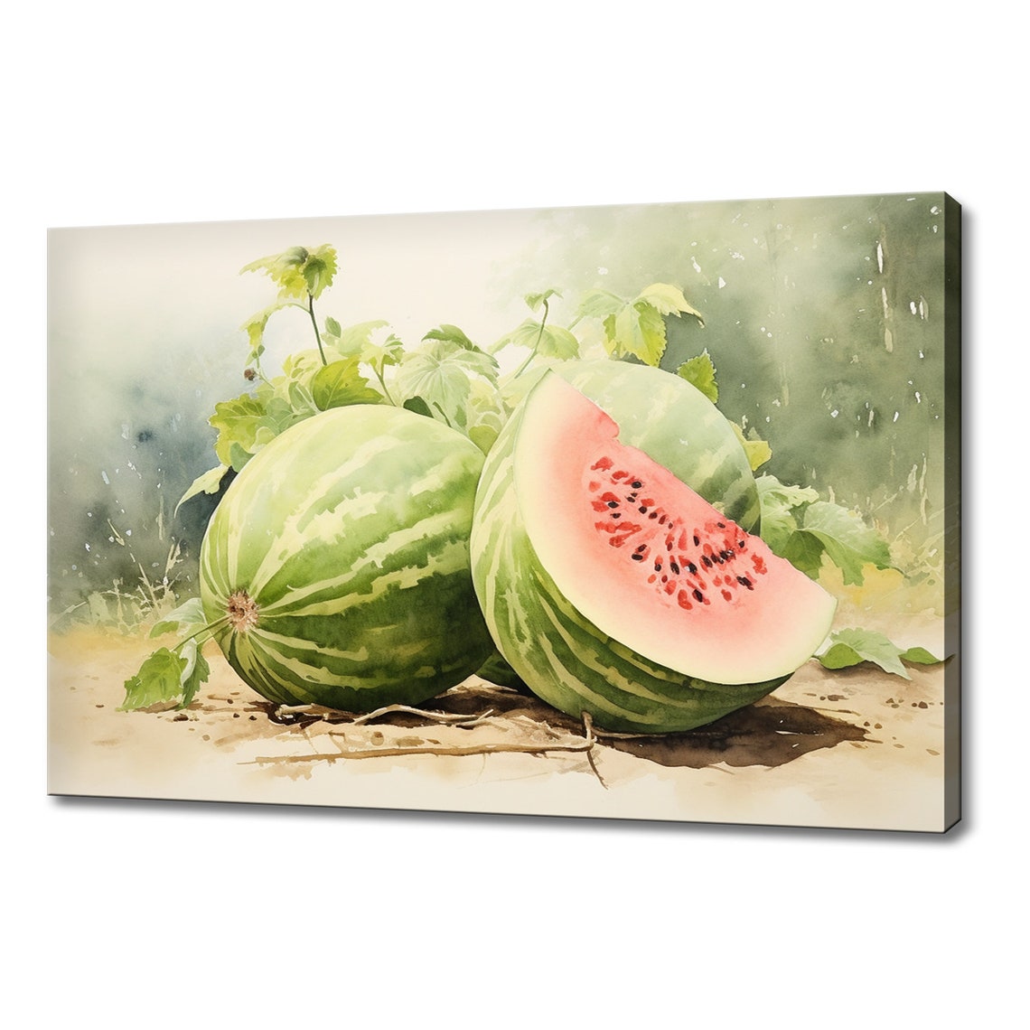 Ripe Watermelon Watercolor Juicy Summer Fruit Slice Kitchen Art Poster