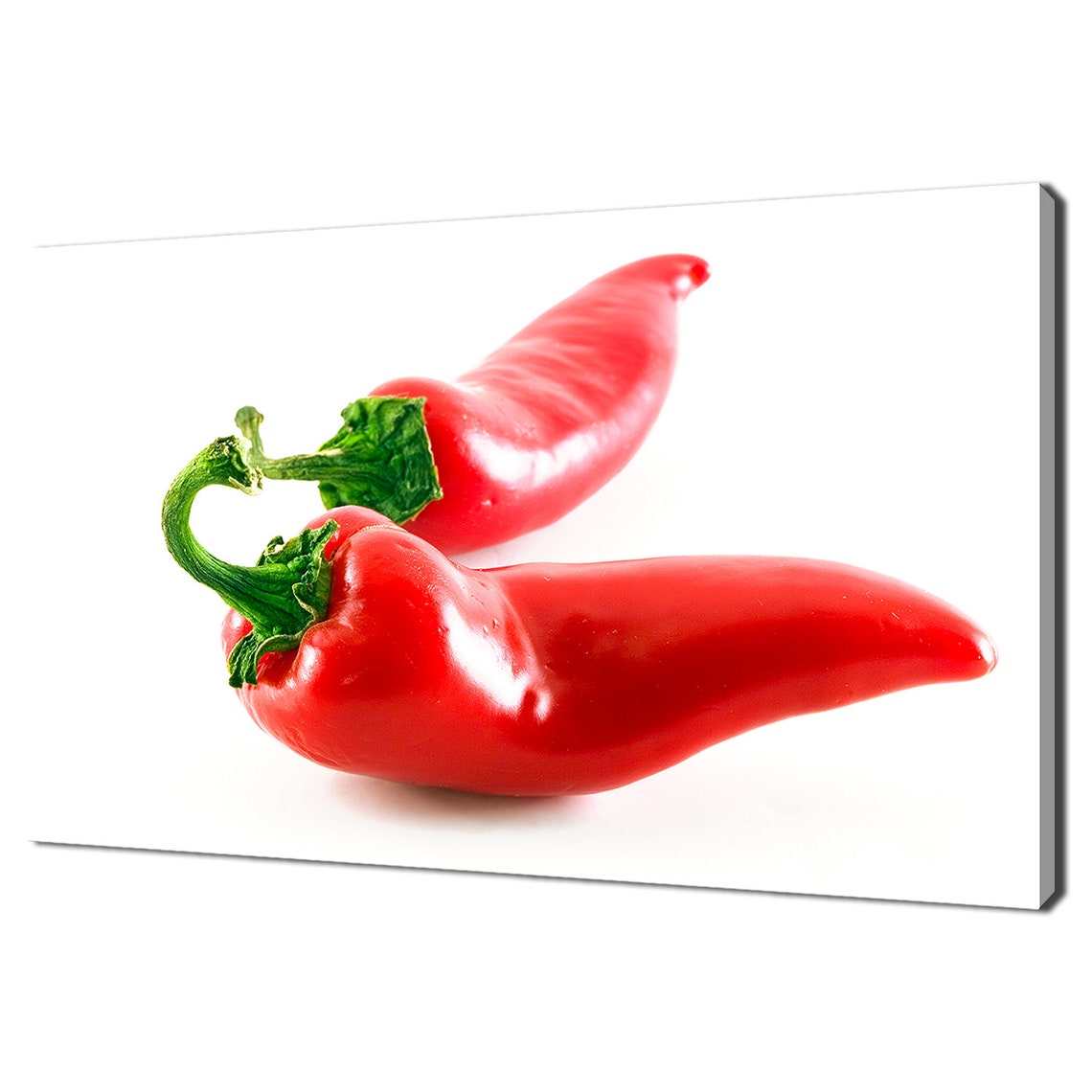 Two Red Chili Peppers Green Stems Minimalist Kitchen Spice Print