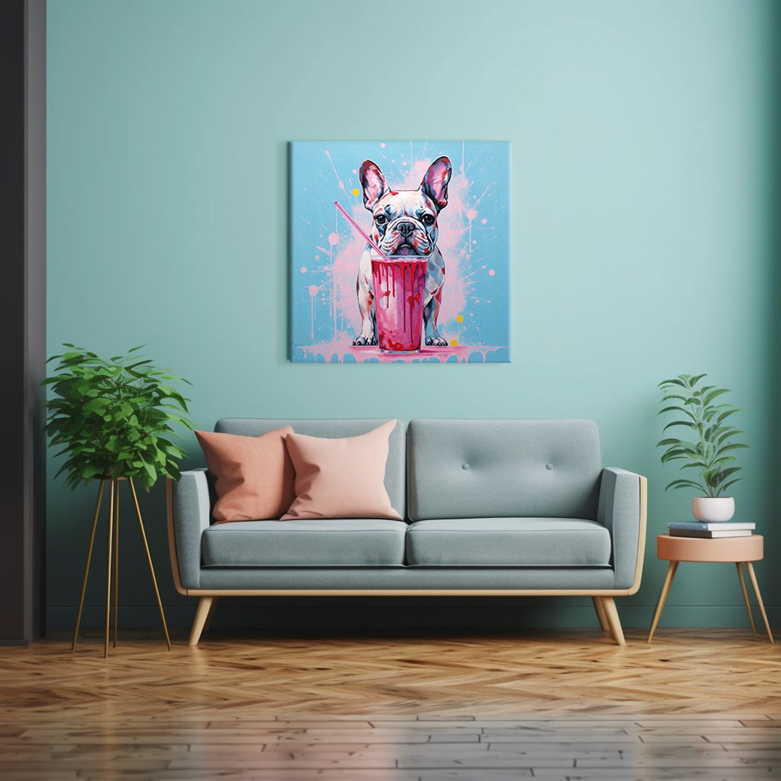 French Bulldog With Pink Milkshake Pop Art Animal Wall Print - Image 2