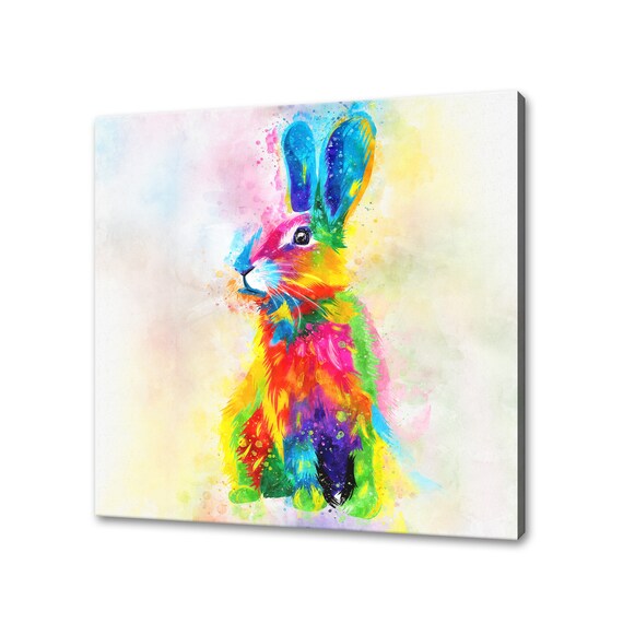 Rainbow Watercolour Hare Rabbit Sitting Modern Animal Poster