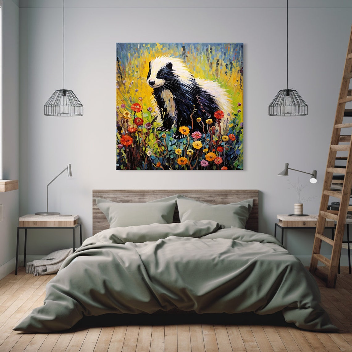 Cute Skunk Among Colorful Wildflowers Whimsical Wildlife Poster - Image 2