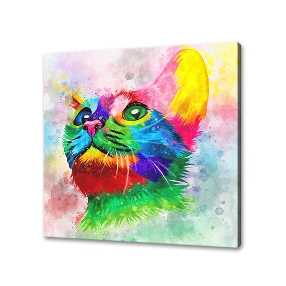 Oriental Shorthair Cat Looking Up Rainbow Watercolour Colourful Pet Poster