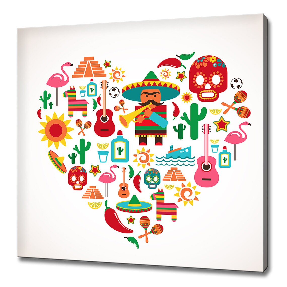 Colorful Mexico Heart Collage Symbols Travel Culture Wall Art Poster