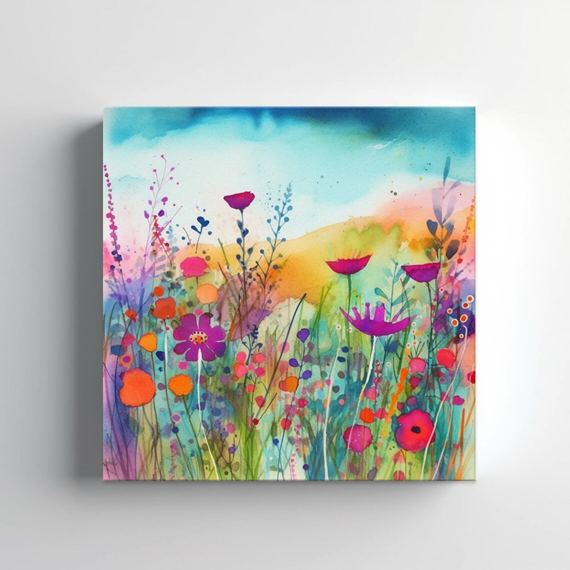 Rainbow Abstract Wildflowers Meadow Watercolor Art Print