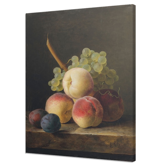 Still Life With Peaches Grapes Plums Fruits Victorian Fine Art Print Vintage Oil Painting Of Fruits Print Antique Fine Art