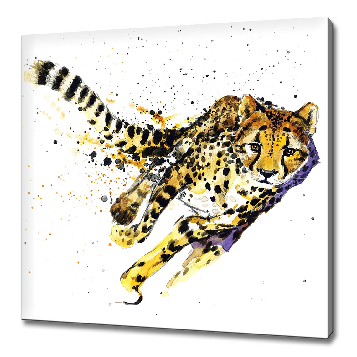 Running Cheetah Watercolor Splatter Fast Big Cat Safari Animal Wall Art