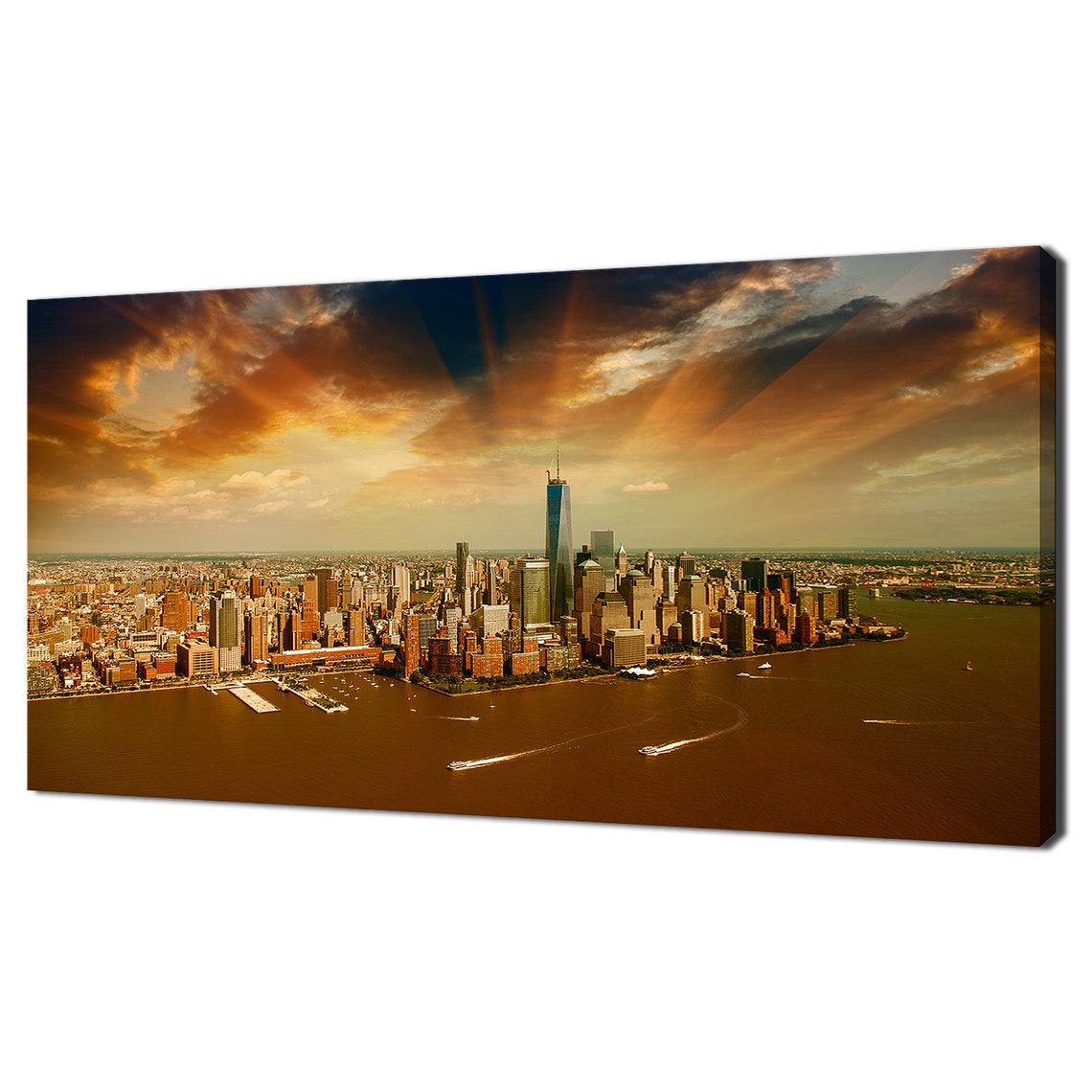Manhattan New York Sunset Golden Skyline Aerial City View Poster
