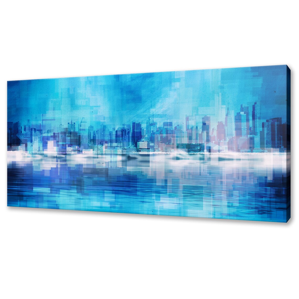 Blue Abstract Manhattan Skyline Water Reflection City Art Poster