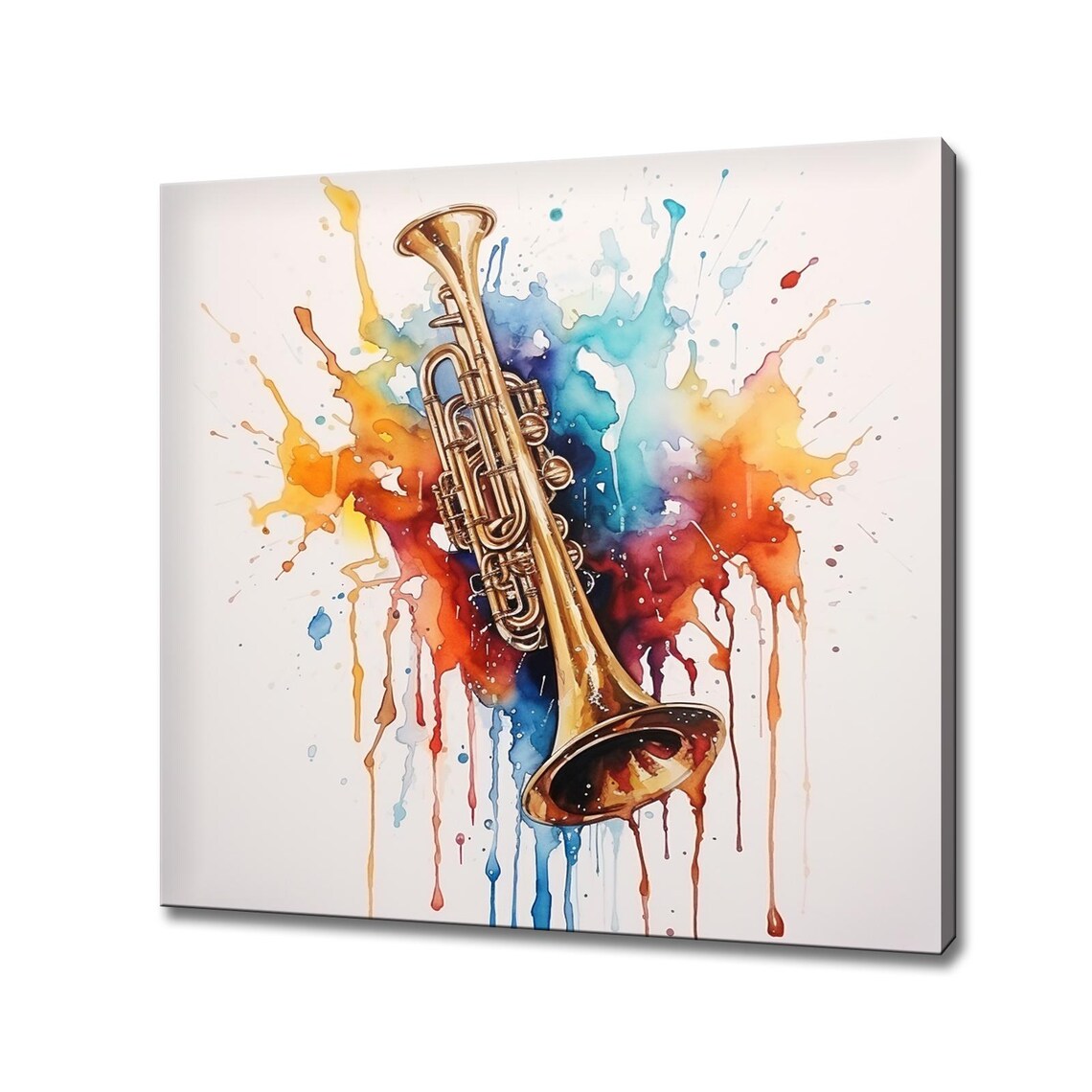 Golden Trumpet Colorful Splash Watercolor Jazz Instrument Music Poster