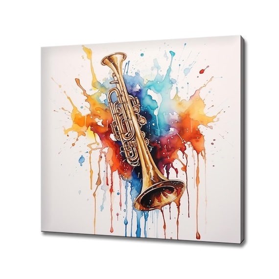 Golden Trumpet Colorful Splash Watercolor Jazz Instrument Music Poster