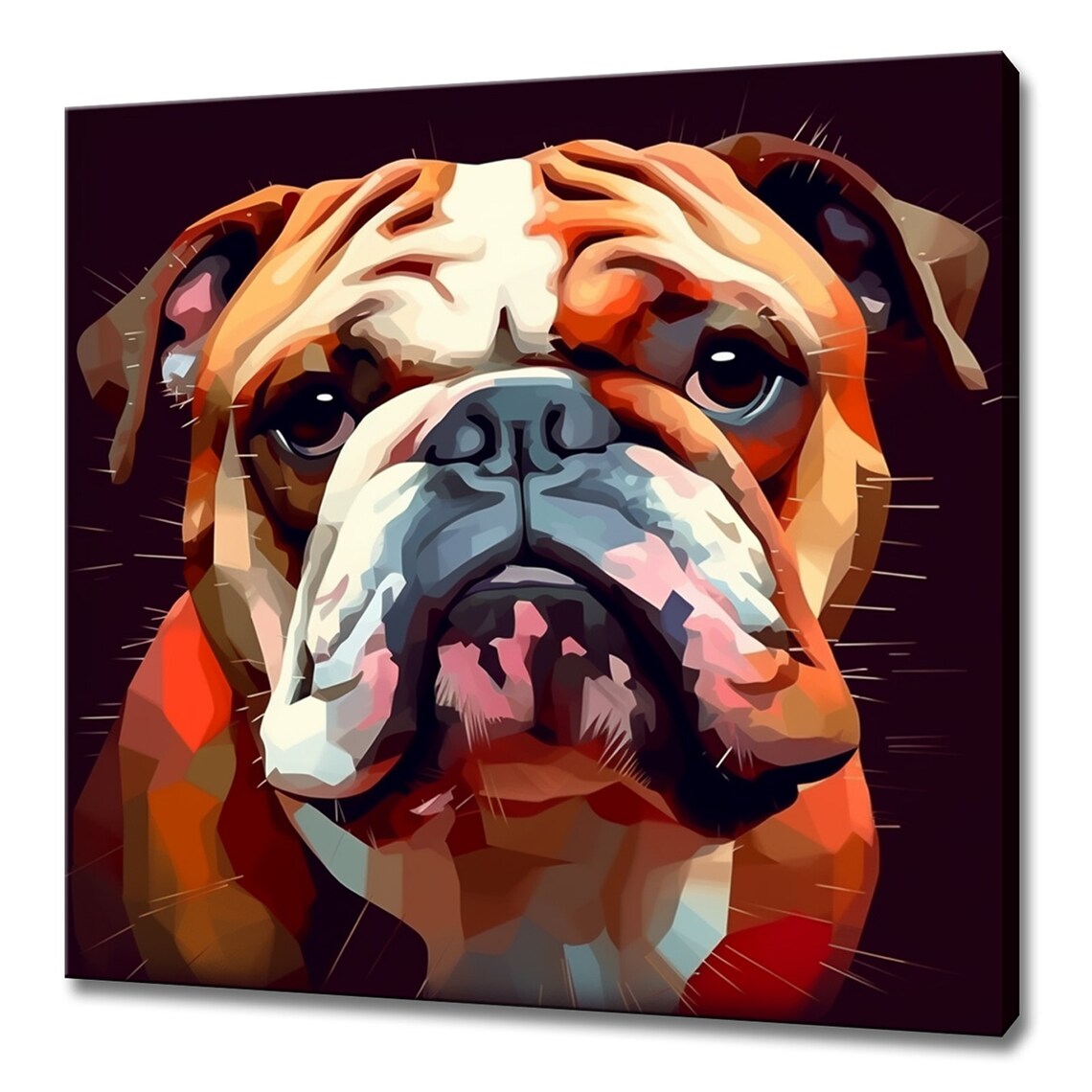 Stylized Bulldog Face Geometric Orange Brown Dog Portrait Wall Art