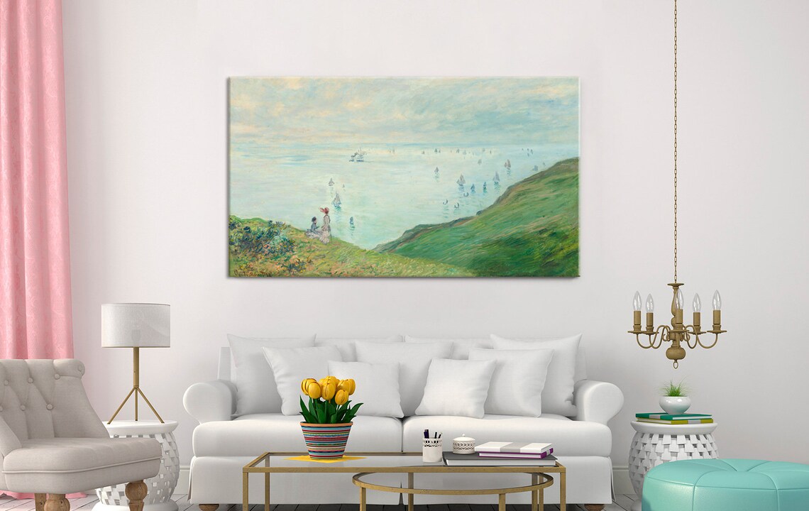 Claude Monet Cliffs At Pourville 1882 Sailboats Impressionist Coastal Art Poster - Image 2