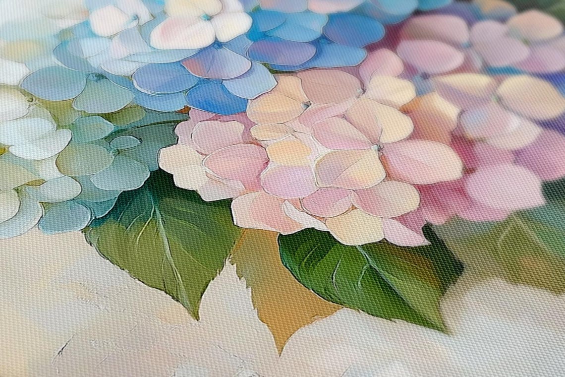 Blue Pink White Hydrangea Blossoms Vintage Floral Painting Art Poster - Image 4